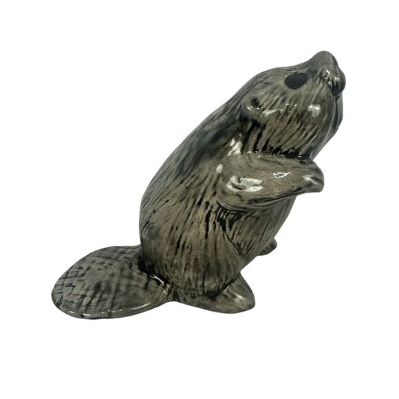 Handcrafted Ceramic Beaver Figurine Set Of Three Gray Black Textured Detailing - Picture 8 of 11
